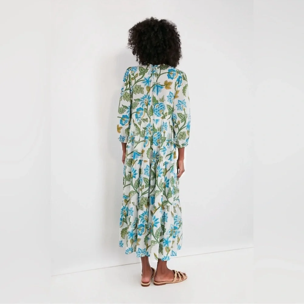 Tuckernuck White Maxi Dress with Blue and Green Floral Print - Picture 8 of 11